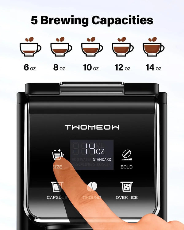 Coffee Maker Hot & Iced with Bold Setting,Single Serve Coffee Maker for K Cup and Grounds,52 Oz Removable Water Tank,6-14 Oz Brew Sizes,One Cup Kcup Coffee Machine with Reusable Filter,(Black)4