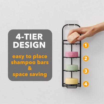 4 Tier Shampoo Bar Holder for Shower, Self Draining Soap Bar Holders Caddy for Bathroom Wall and Kitchen Sink, Shampoo Bar Dish Rack, Stainless Steel Bar Soap Holder (Black)3