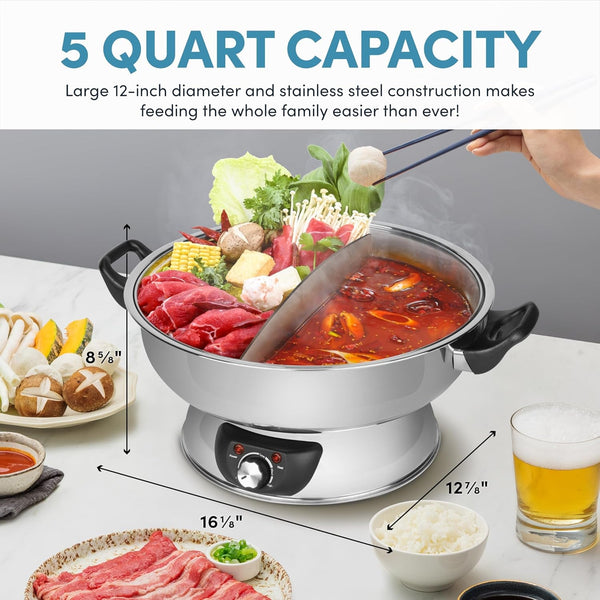 Housewares ASP-610 Dual-Sided Shabu Hot Pot, 5Qt, Stainless Steel  Housewares 3 Uncooked/6 Cups Cooked Rice Cooker, Steamer, Multicooker, 2-6 Cups, Black5