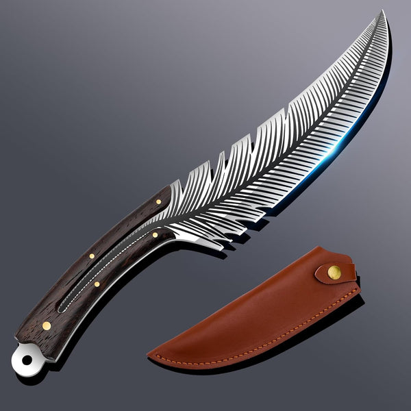 8.5”Sharp Feather Boning Knife Hand Forged for Meat Cutting with Sheath1