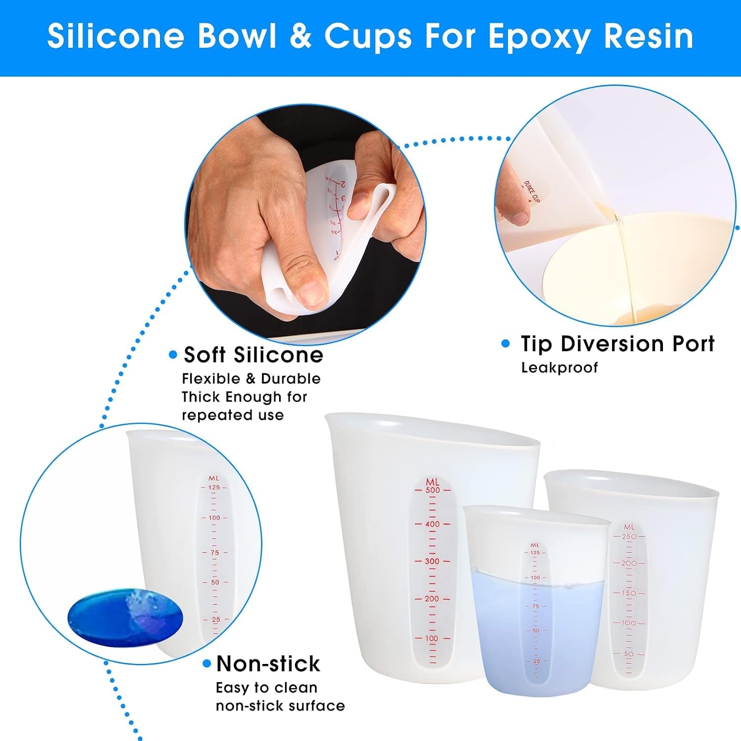 silicone-measuring-cups-2-cup-1-cup-flexible-measure-melting-cups-for-epoxy-resin-butter-chocolate-squeeze-pour-baking-cup-dishwasher-safe-bpa-free-500-250-ml-with-marking-cup-ounce