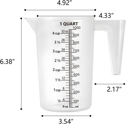 Plastic Measuring Cup with Handle, Pool Chemical Measuring Cup, Plastic Measuring Pitcher for Liquid Mixing, Pouring, Lawn Care, Pet Food, Motor Oil, Laboratory and More (32, Fluid Ounces, 1000Ml)2