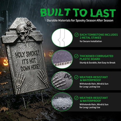 17" Halloween Tombstones Outdoor Decorations, 6 Pack Graveyard Yard Signs | Metal Stakes Included, Corrugated Plastic Halloween Lawn Decor, Weather-Resistant Cemetery Props, Not Foam2
