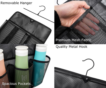 Mesh Shower Organizer,Shower Caddy with Rotating Detachable Metal Hanger, Quick Dry Bathroom Storage for Toiletry Accessories, Portable Shower Bag for Rv,Dorm,Gym and Travel (Black)3