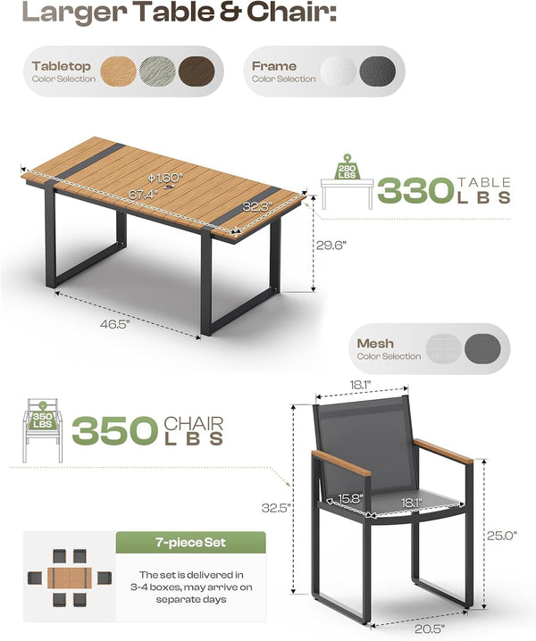 Full Grounded Outdoor Dining Set, Aluminum Patio Table and Chairs7
