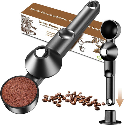 Coffee Scoop with Funnel for Ground Coffee, Protein Powder & Tea, 2 Tbsp | Mess-Free Scoop Funnel for Reusable K-Cup, Countertop Design for Home & Office, Handy Long Handle, Easy to Clean, 1-Pack1