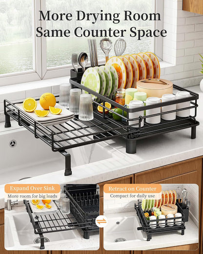 Expandable Dish Drying Rack for Kitchen Counter, Metal, Black2