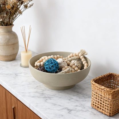 Stoneware Fruit Bowl for Kitchen Counter,Large Ceramic Decorative Bowls for Home Decor,Entryway Pedestal Bowl for Keys- 10.5Inch (Greige)5