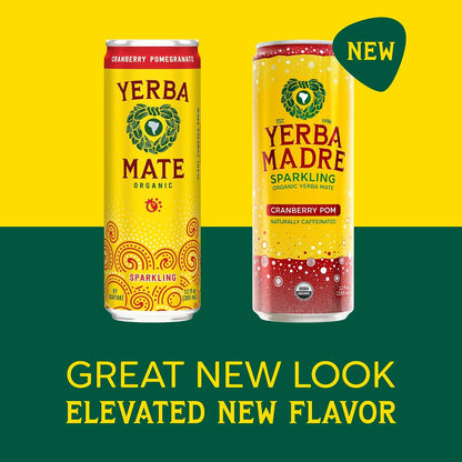 Yerba Madre Organic Sparkling Yerba Mate, Cranberry Pom, 115Mg Natural Plant Based Caffeine, Smooth Energy & Focus, Carbonated, 12Oz Cans (Pack of 12) (Packaging May Vary)4