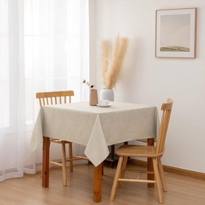 Beige Faux Linen Square Tablecloth 54 X 54 Inch for Dining Room6