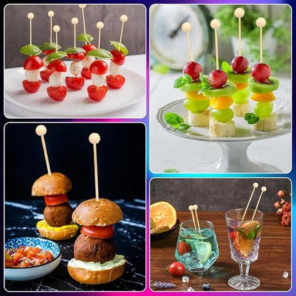 300Pcs Fancy Toothpicks for Appetizers,4.7Inch Wooden Ball Cocktail Picks for Drinks,Bamboo Appetizer Skewers for Charcuterie Boards Accessories,Martini, Sandwich,Desserts,Fruit5