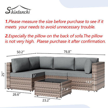 5 Piece Outdoor Patio Furniture Set with Brown PE Rattan, Gray4