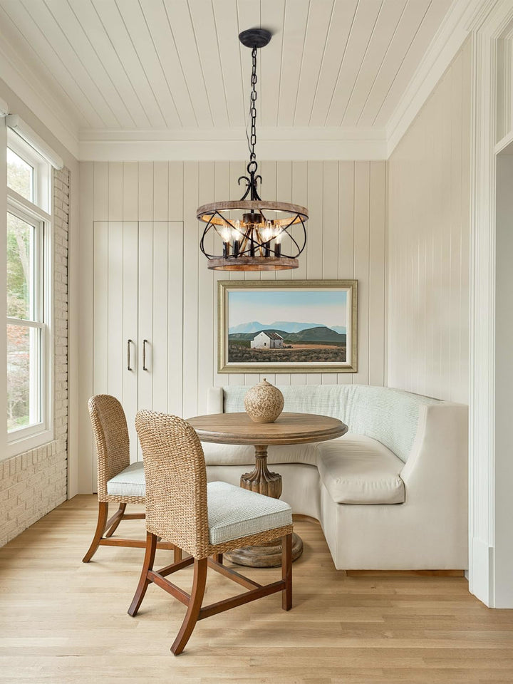 Farmhouse Wood Chandelier Light Fixture, 16 Inch Dining Room Light Fixture+2