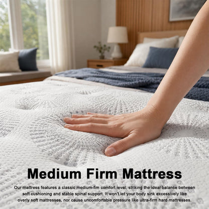 Queen Mattress, 10 Inch Pocket Coil Hybrid Queen Mattress, Certipur-Us Foam, Roll in Box Medium Firm Bed for Bedroom RV Camper6