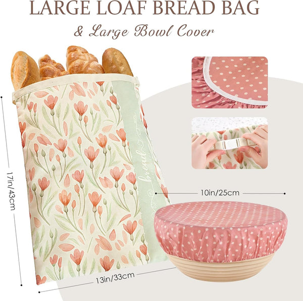 Beeswax Bread Bag and Bowl Cover Set, Reusable Beeswax Bread Bag for Sourdough and Homemade Bread, Natural Lined Cotton Bowl Cover for Dough Proofing, Perfect for Baking and Storage2