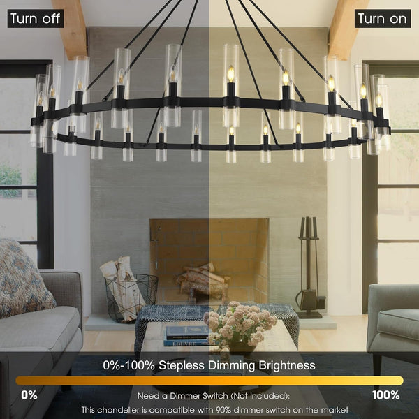 70" 24-Light Black Wagon Wheel Chandelier for High Ceilings Living Room6