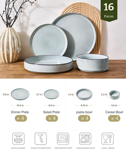 Annecy 16-Piece Dinnerware Set with Pasta Bowls, Grey Blue2