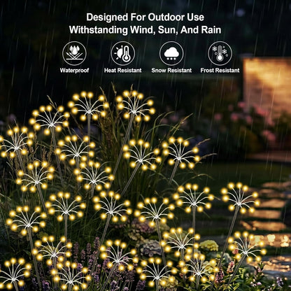 Solar Garden Lights Outdoor, 2 Pack New Upgraded Solar Swaying Starburst Light, Waterproof Fireworks Solar Lights for Yard Patio Pathway Decoration, Warm White4