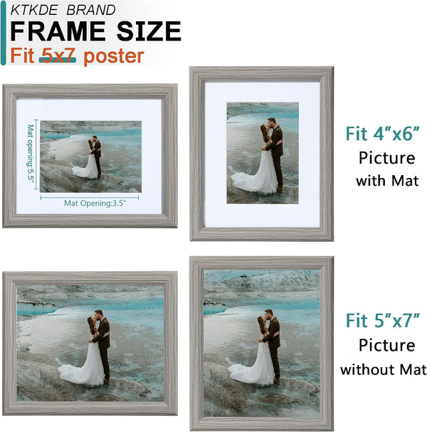 5X7 Picture Frame, Photo Frame Grey with Real Glass for Picture 4X6 Photo with Mat or 5X7 Photo without Mat, Composite Wood Picture Frames for Table Top and Wall Best Gift3