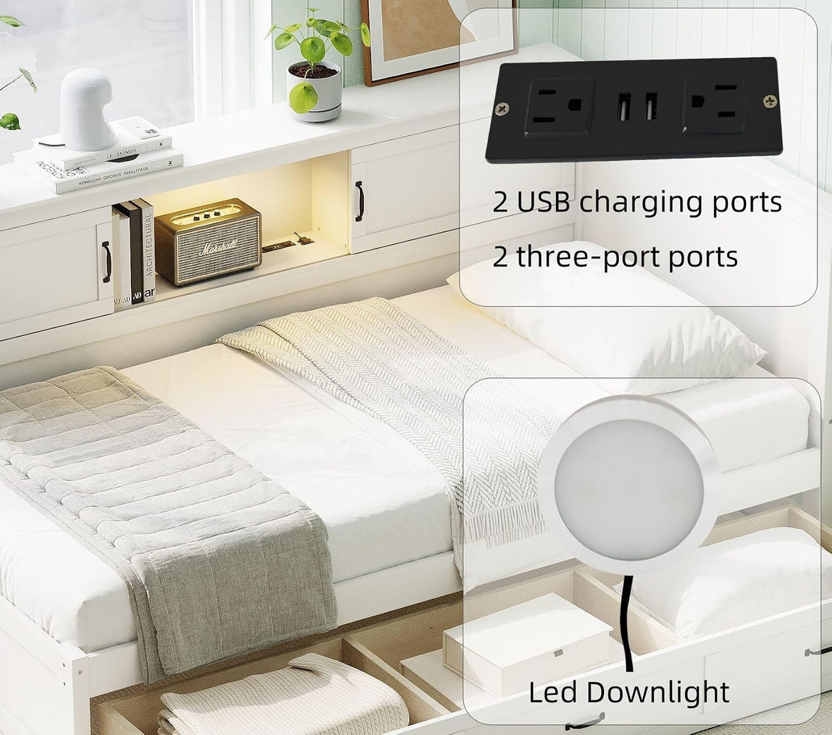 full-size-corner-bed-frames-with-storage-drawers-bookcase-charging-station-led-downlight-wooden-l-shaped-captain-daybed-platform-for-small-room-bedroom-guest-room-kidsroom-white