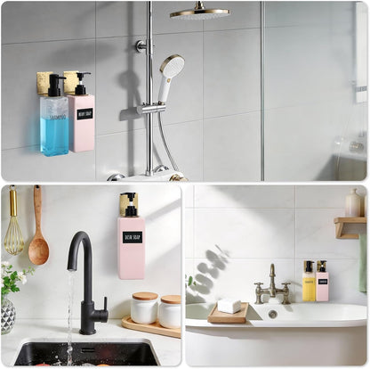 Non-Drilling Adhesive Bottle Holder, 3Pcs Bathroom Bottle Dispenser Holder, Dia 1.1" 2.8Cm Lotion Bottle Wall Mount, Rustproof Shampoo Bottle Holder Wall Hanging Rack for Kitchen Toilet Gold6