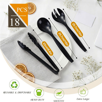 Plastic Serving Utensils Set Disposable Tongs Spoons for Buffet | 10Inch Heavy Duty, BPA Free,18Pc Party Catering Supplies Buffet Display Utensils for Restaurant, Wedding, Banquet, Food,Black2