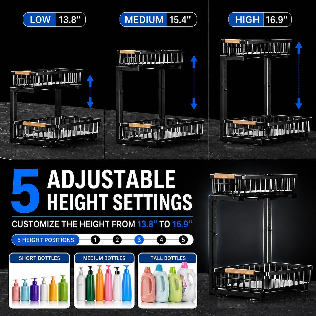 under-sink-organizer-2-pack-double-slide-out-metal-shelf-black