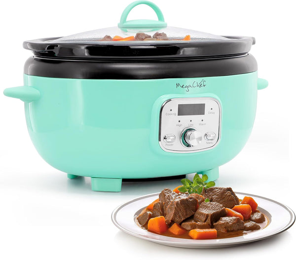 6.9 Quart Oval Electric Slow Cooker, Removable Ceramic Pot, 3 Heat Settings, Kitchen Appliance, Countertop Cooker (Turquoise)1