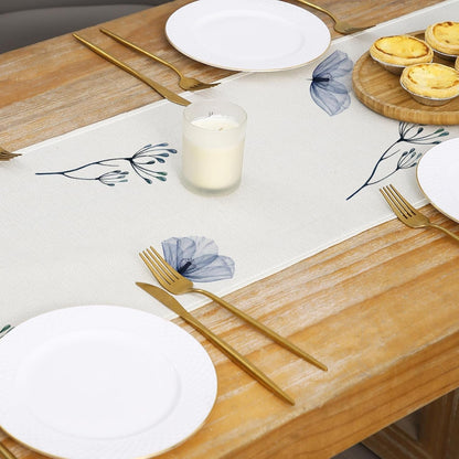 Poppy Floral Leaves Table Runner 13X72 Inch Seasonal Spring Summer Blue Flower Kitchen Dinning Table Decoration for Home Party Decor4