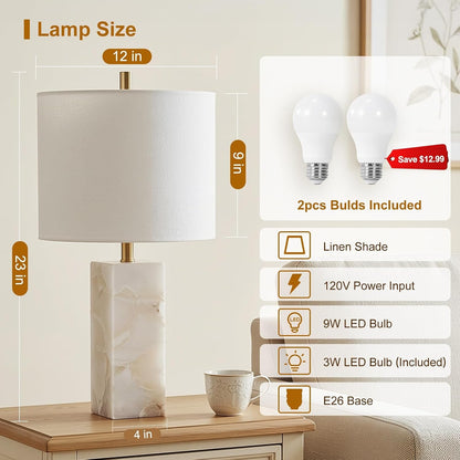 23" Alabaster Table Lamp Set of 2 with Night Light for Living Room2