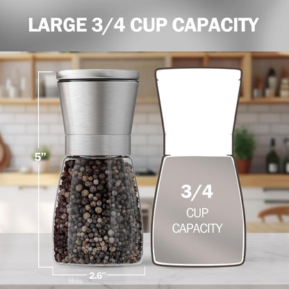 Original Stainless Steel Salt or Pepper Grinder 1Pk - Adjustable Ceramic Sea Salt Grinder or Pepper Mill - Tall Glass Spice Shaker - Spice Mill W/Ebook2