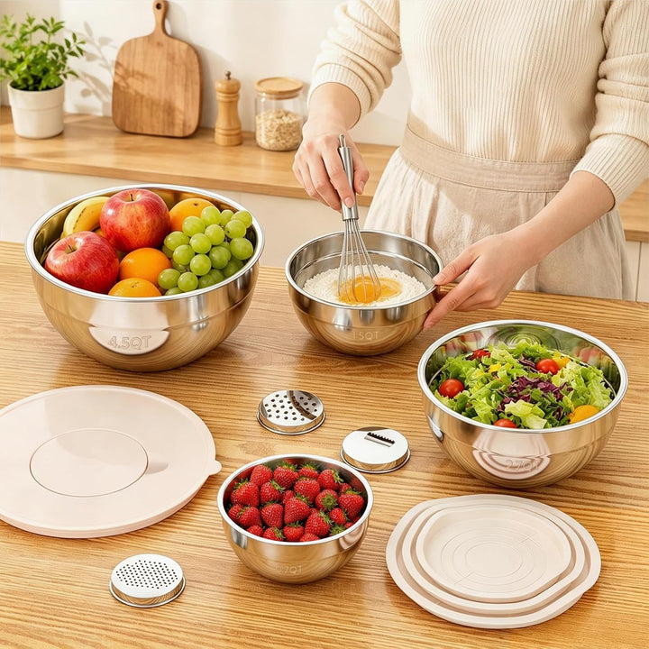 Stainless Steel Mixing Bowls with Lids Set, 4 Pack Cooking Bowls+2