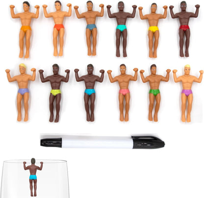 NPW Reusable Wine Glass and Drink Markers - Classics Style | Muscular Fun Party Pack | Party Favors | 12 Count, Assorted Toy Figures1
