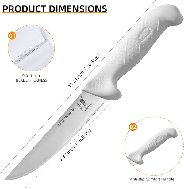 Boning Knife 6.5 Inch，Stainless Steel Fillet Knife for Meat Cutting Deboning Slicing,Flexible Blade, White anti Slip Handle2
