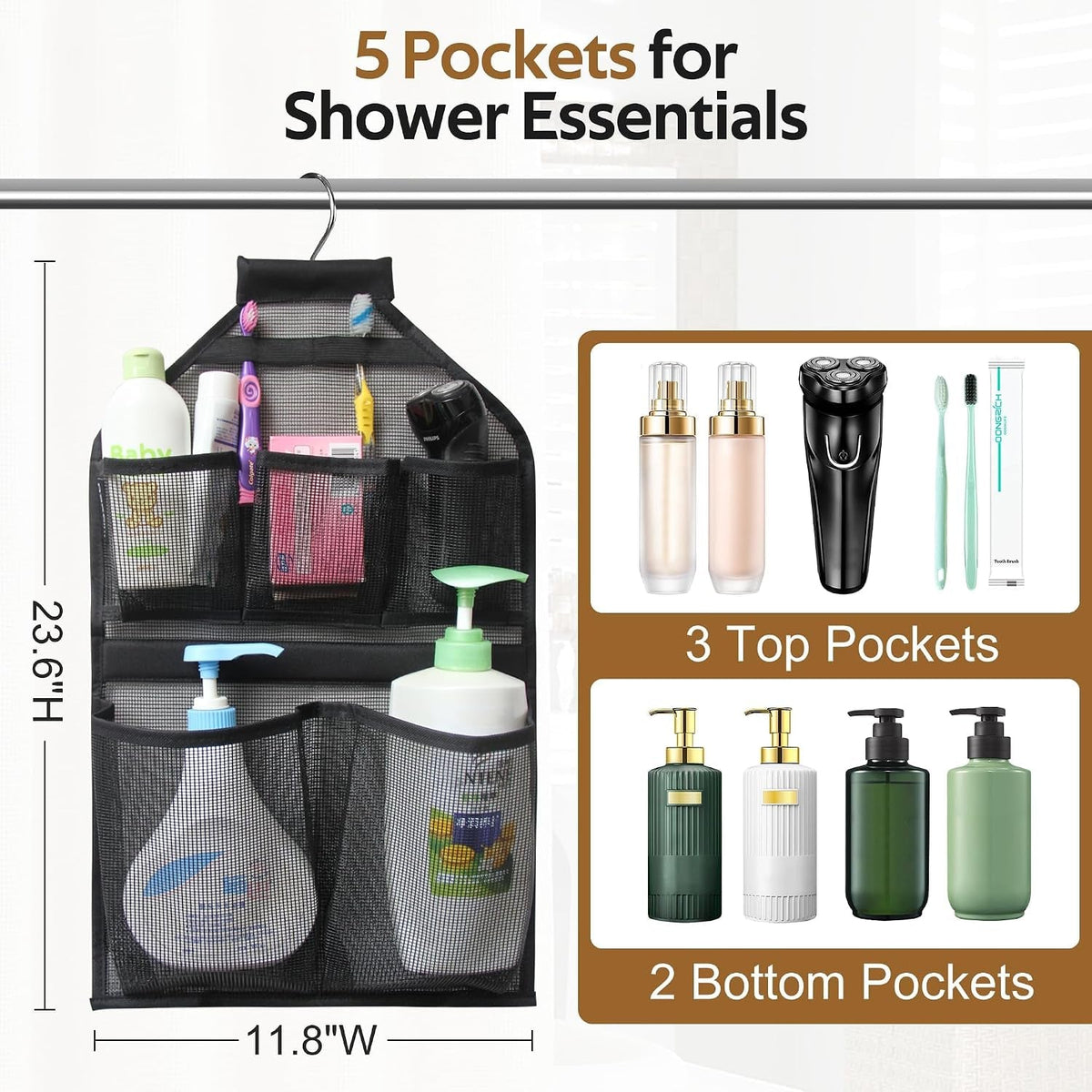 bathroom-shower-organizer-mesh-hanging-shower-caddy-with-rotatable-hanger-black