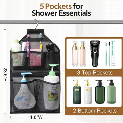 Bathroom Shower Organizer Mesh Hanging Shower Caddy with Rotatable Hanger (Black)4