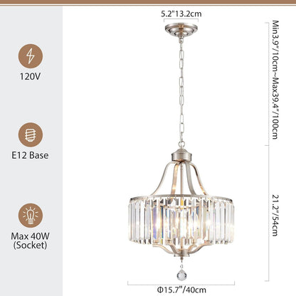 Modern Crystal Chandeliers round 4-Light Large Brushed Nickel Pendant Lighting Fixture for Dining Room Living Room Kitchen Island Bedroom Hallway Hall Foyer, 15.7"2
