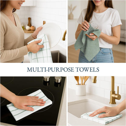 Cotton Kitchen Towels Set, 6-Pack – Absorbent, Quick-Drying Dish Towels, 18" X 28", Premium Hand and Tea Towels - Olive9