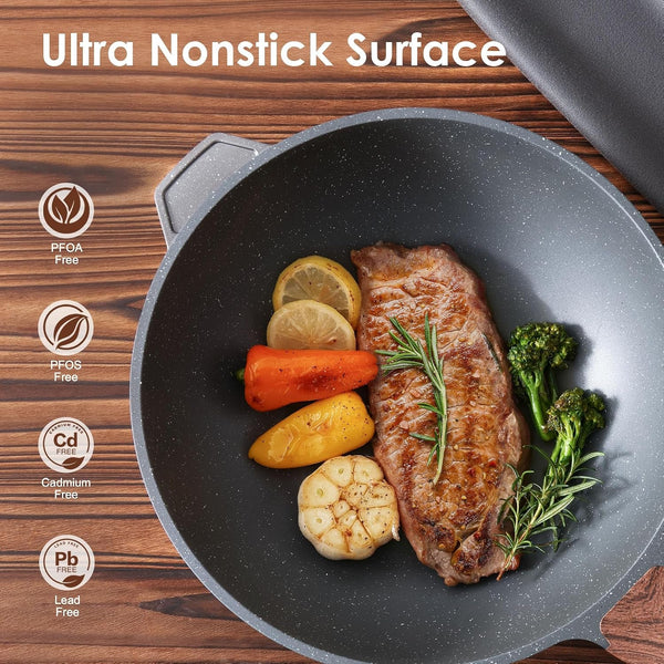 Nonstick Wok Pan with Lid 11Inch, Healthy Stir-Fry Pan Chef'S Pan | Induction Cookware, Swiss Granite Coating, Even & Fast Heating, Non Stick Frying Pan Skillet, Stay-Cool Handle, PFOA Free2