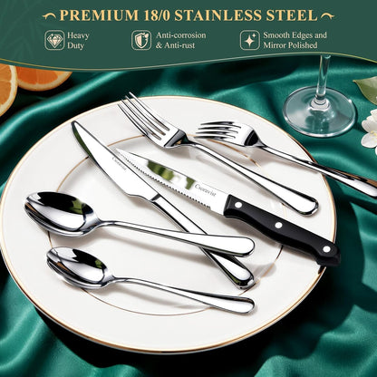 49-Piece Silverware Set with Bamboo Organizer,Flatware Utensil Set for 8 | Heavy-Duty Stainless Steel, Cutlery Set with Steak Knives, Rust-Proof, Dishwasher Safe4