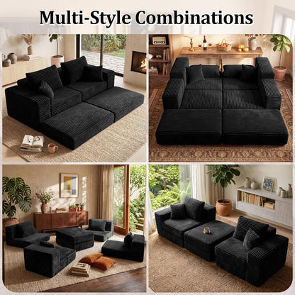 75'' L-Shaped Cloud Modular Sectional Couch with Chaise, Modern Corduroy Memory Foam Sofa Bed, Upholstered Boneless Deep Seat Fluffy Sleeper Sofa, for Living Room, No Assembly Needed (Black)5
