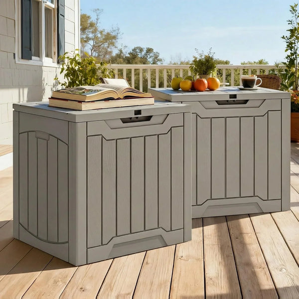 31 Gallon Outdoor Storage Box | Resin Deck Box and Waterproof Package Delivery Box for Gardening Tools, Pool Supplies, Patio Furniture, Lockable, Taupe4