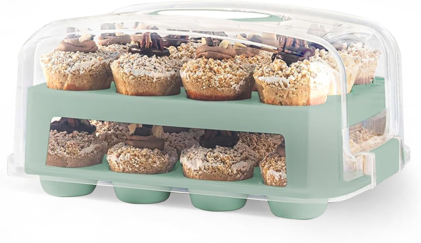 extra-tall-dome-24-cupcake-carrier-green-cupcake-holder-carries-24-cupcake-storage-container-muffin-traveler-two-tier-stand-reusable-cupcake-box