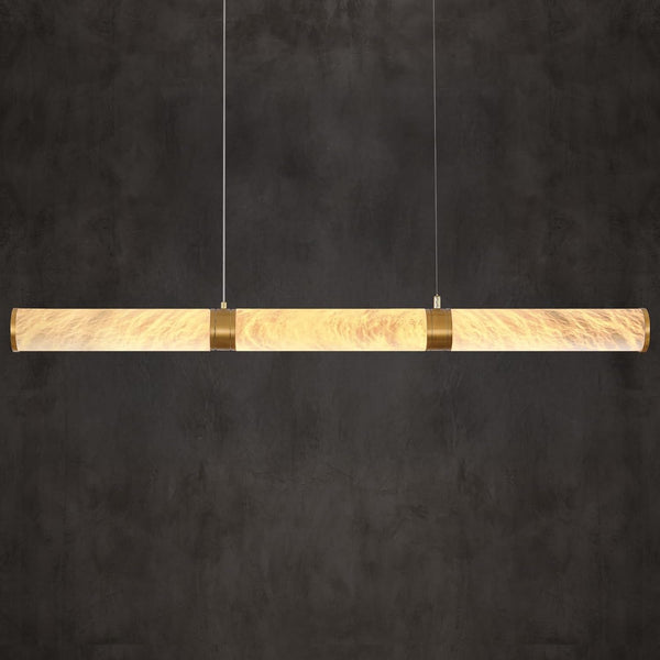Cylinder Alabaster Chandelier, L47In Gold Marble Chandeliers for Dining Room, Modern Linear Chandelier over Table, Brass LED Chandeliers for Kitchen Island1