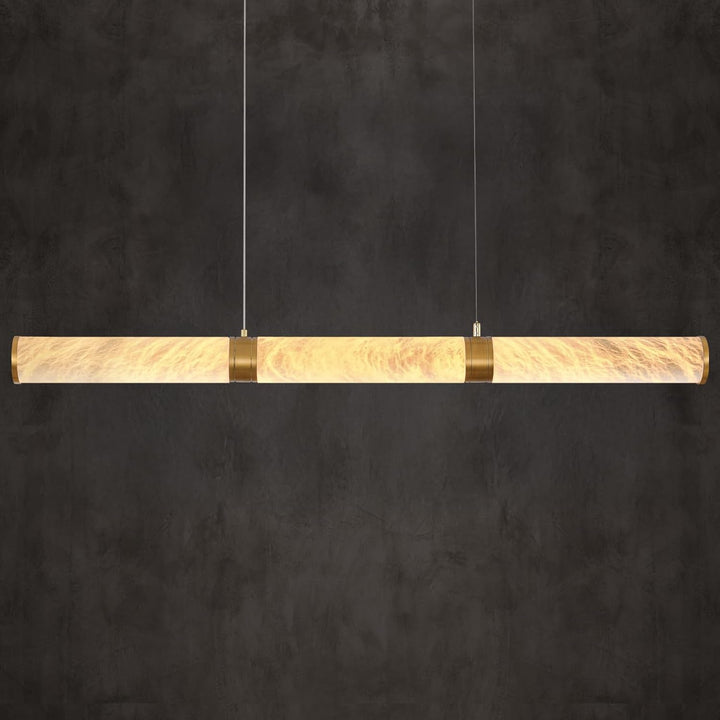 Cylinder Alabaster Chandelier, L47In Gold Marble Chandeliers for Dining Room, Modern Linear Chandelier over Table, Brass LED Chandeliers for Kitchen Island