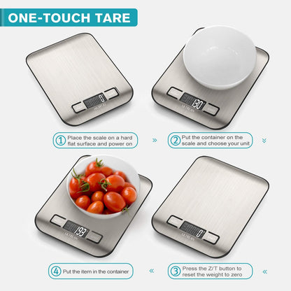 Food Scale, Digital Kitchen Scale with LCD Display, Weight Grams and Ounces for Baking Cooking and Meal Prep, 6 Units with Tare Function, 304 Stainless Steel, 11Lb (Batteries Included)5