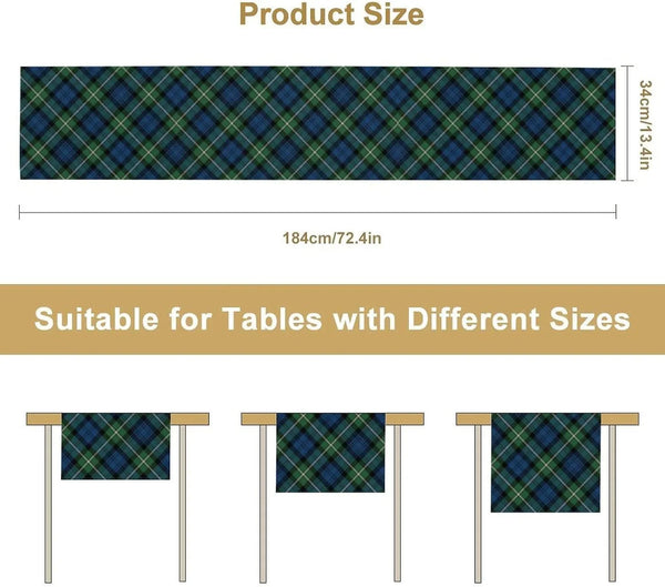 Retro Plaid Table Runner,Vintage Green Tartan Rustic Farmhouse Table Runner for Home Indoor Outdoor Kitchen Holiday Birthday Party Wedding Decor 13X36 Inch7