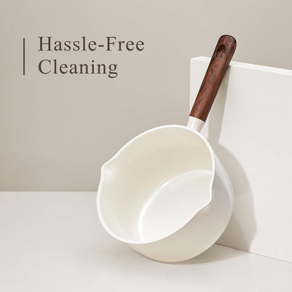 2QT & 3QT Sauce Pan Sets with Lid & Ladle Ceramic Nonstick Pot Set Non Toxic Saucepan Small Kitchen Cooking Pots, Easy to Clean, Induction Comptable, PFAS PTFE Free, White4