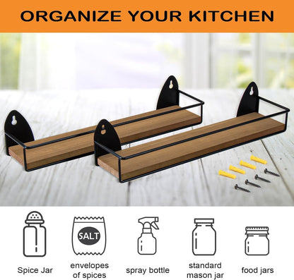 2 Pack Spice Rack Wall Mount Rustic Style Hanging Spice Organizer for Wall, Kitchen Spice Storage,Black5