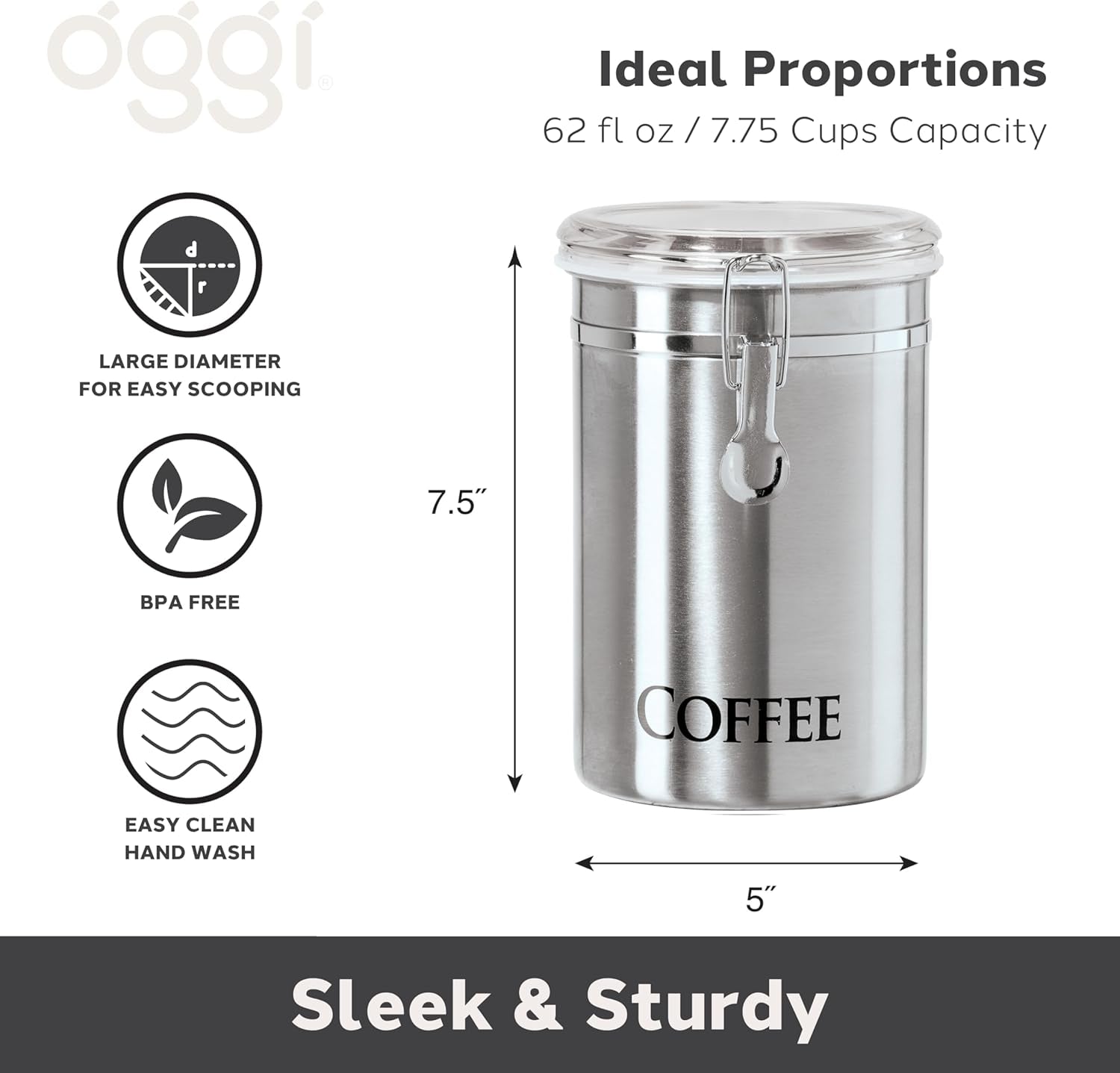oggi-stainless-steel-coffee-canister-62-fl-oz-airtight-clamp-lid-clear-see-thru-top-ideal-for-coffee-bean-storage-ground-coffee-storage-kitchen-storage-pantry-storage-large-size-5-x-7-5